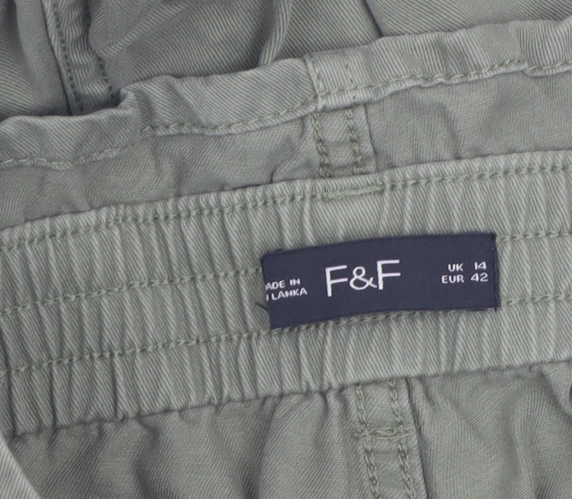 F&F Women’s Green Cotton Paperbag Trousers UK 14 High Rise