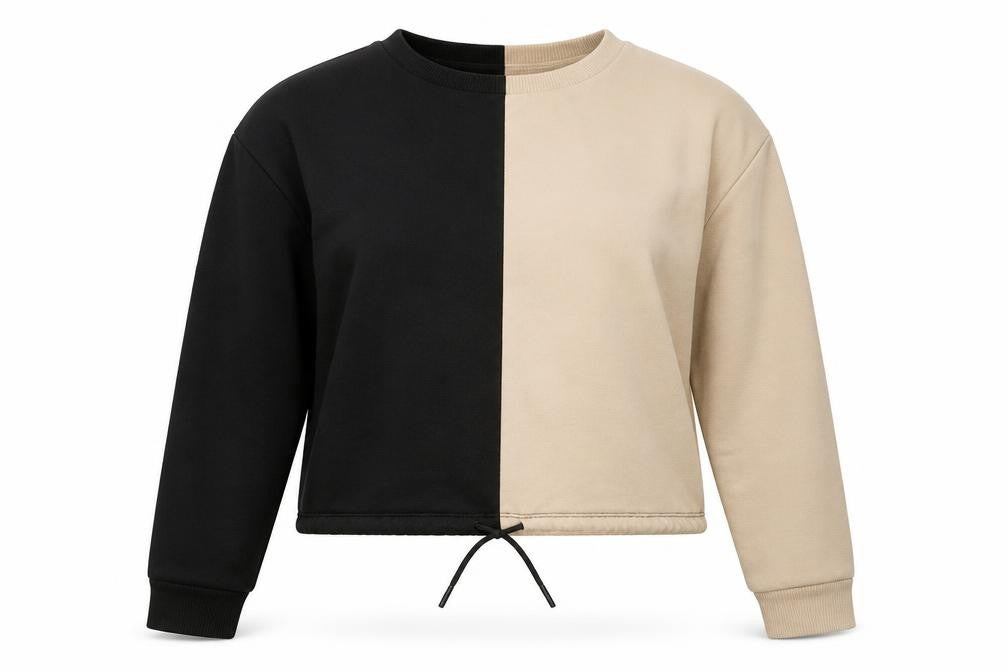 Topshop Womens Black Beige Colourblock Cropped Pullover Sweatshirt UK 14