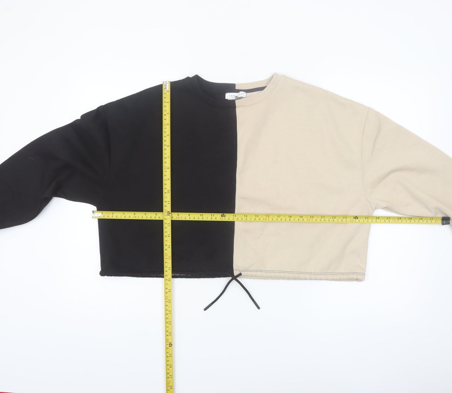 Topshop Womens Black Beige Colourblock Cropped Pullover Sweatshirt UK 14