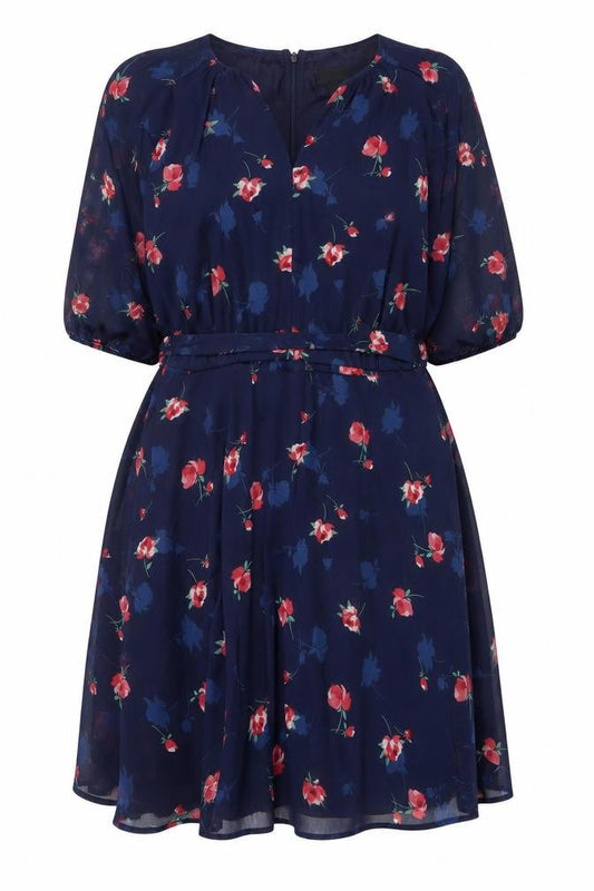 DKNY Women's Blue Floral Fit & Flare Knee Length Dress Size 22