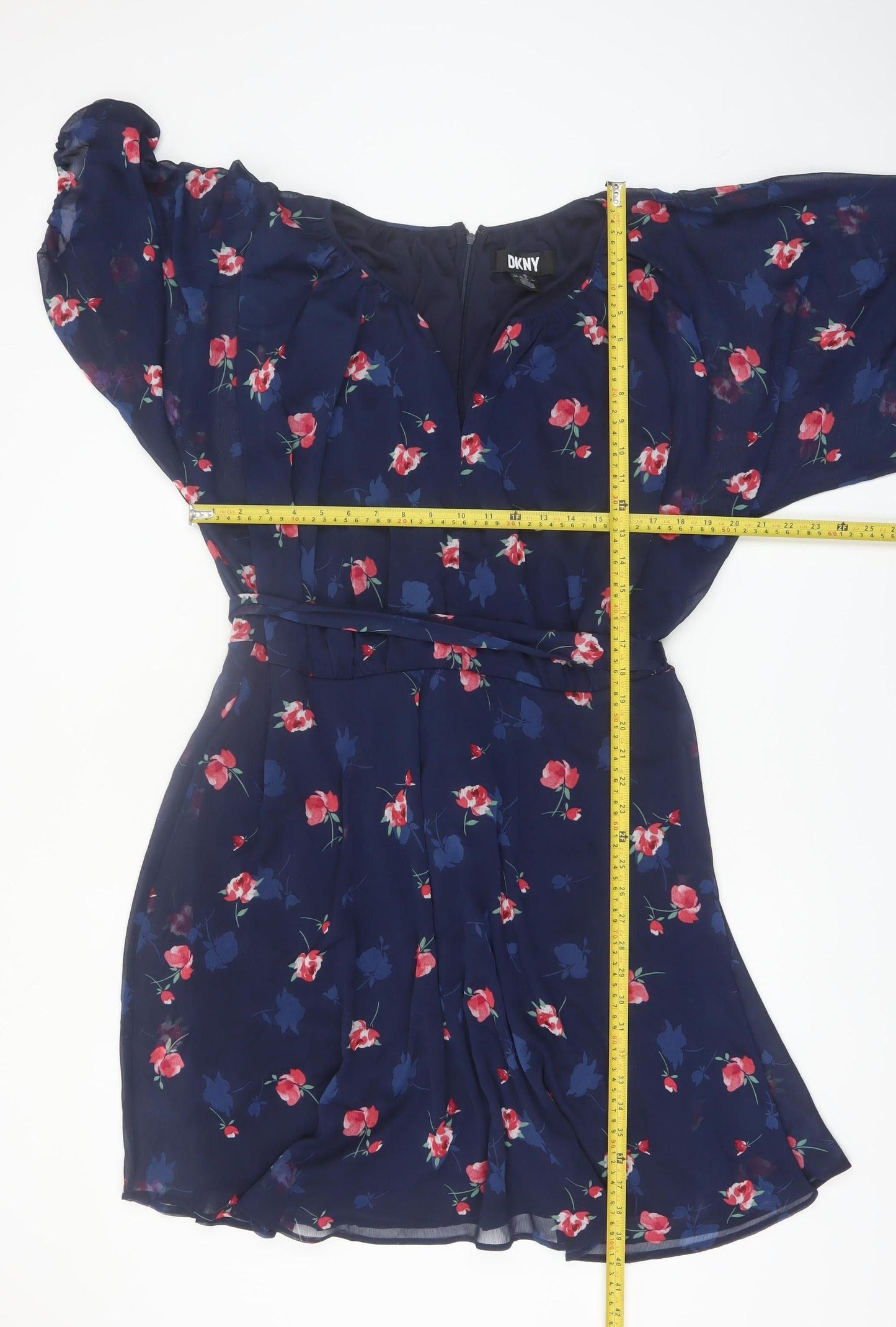 DKNY Women's Blue Floral Fit & Flare Knee Length Dress Size 22