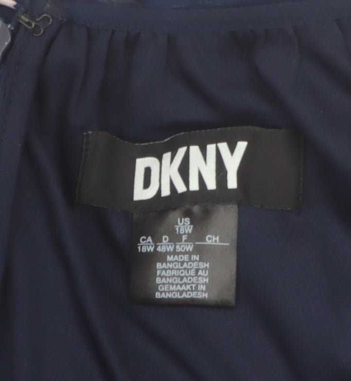 DKNY Women's Blue Floral Fit & Flare Knee Length Dress Size 22