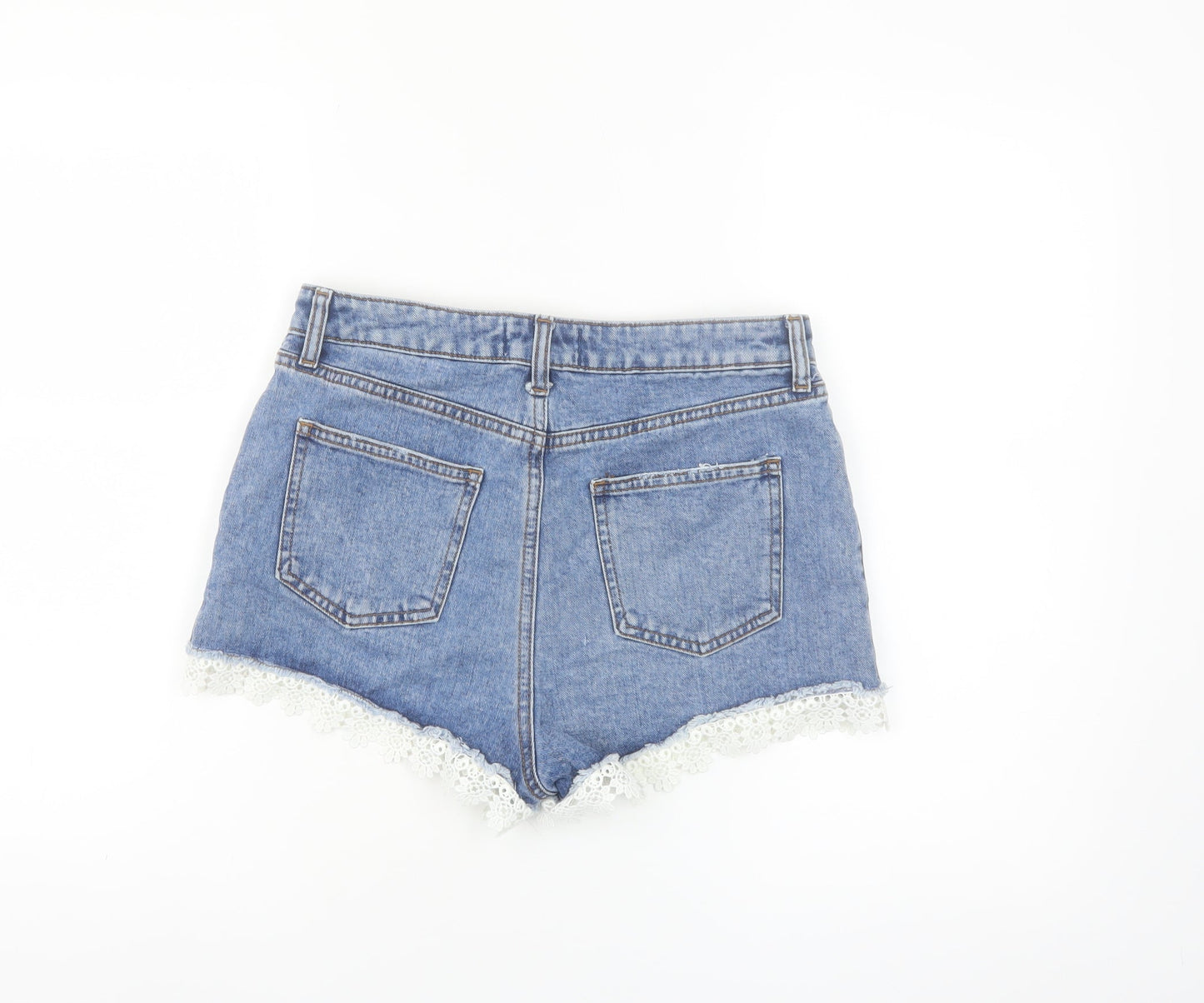 Miss Selfridge Women’s Blue Denim Lace Trim High Waist Shorts Size 10