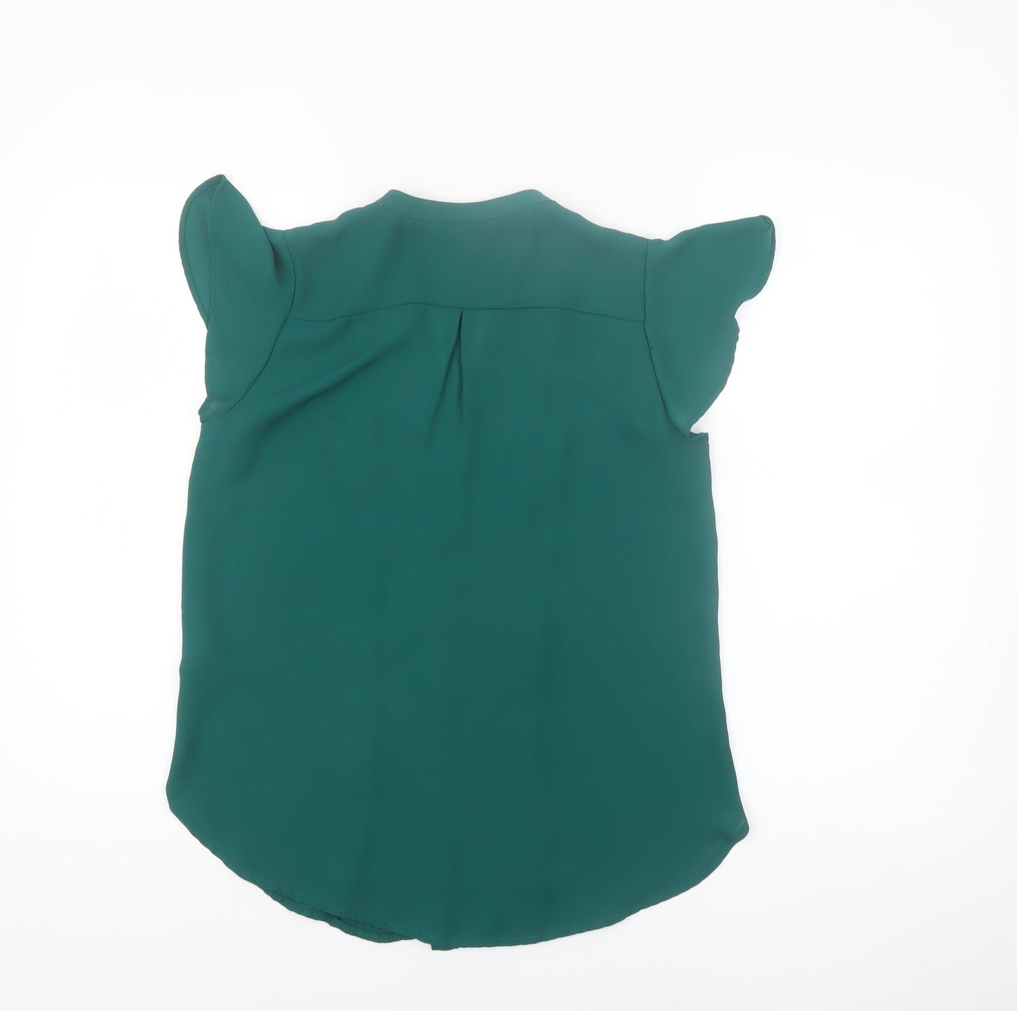H&M Women's Green Pleated V-Neck Chiffon Tunic Blouse Size 8