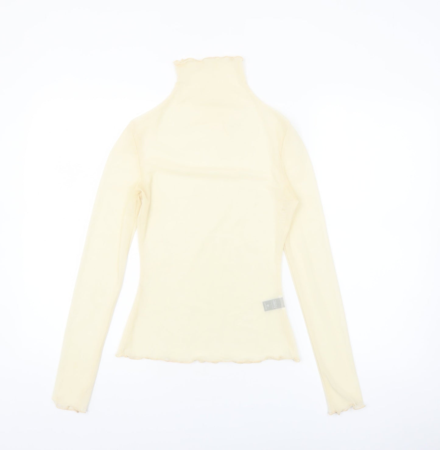 Dazy Women's Beige Roll Neck Mesh Long Sleeve Slim Fit Top Size S
