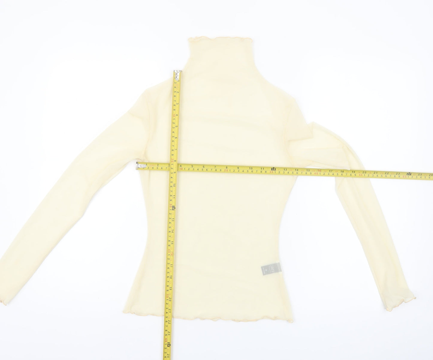 Dazy Women's Beige Roll Neck Mesh Long Sleeve Slim Fit Top Size S
