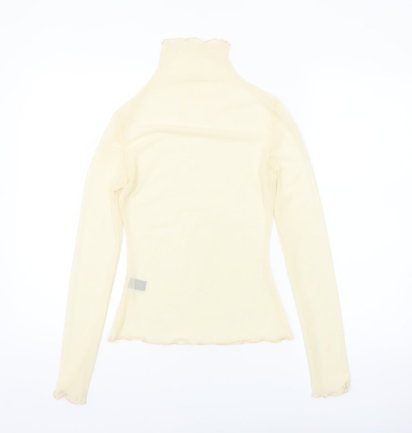 Dazy Women's Beige Roll Neck Mesh Long Sleeve Slim Fit Top Size S