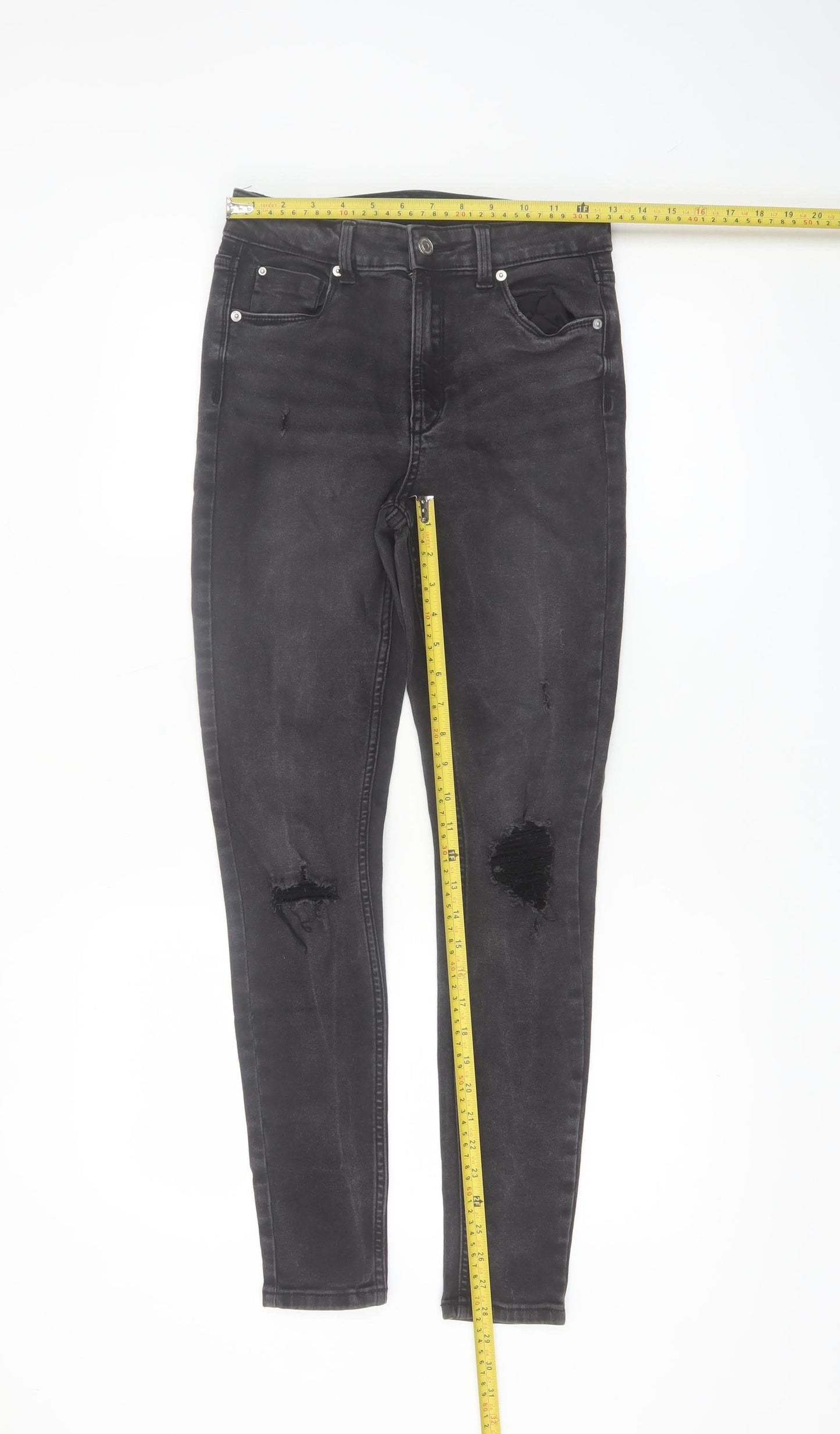 Denim Co. Womens Black Skinny Distressed Stretch Jeans Size 10