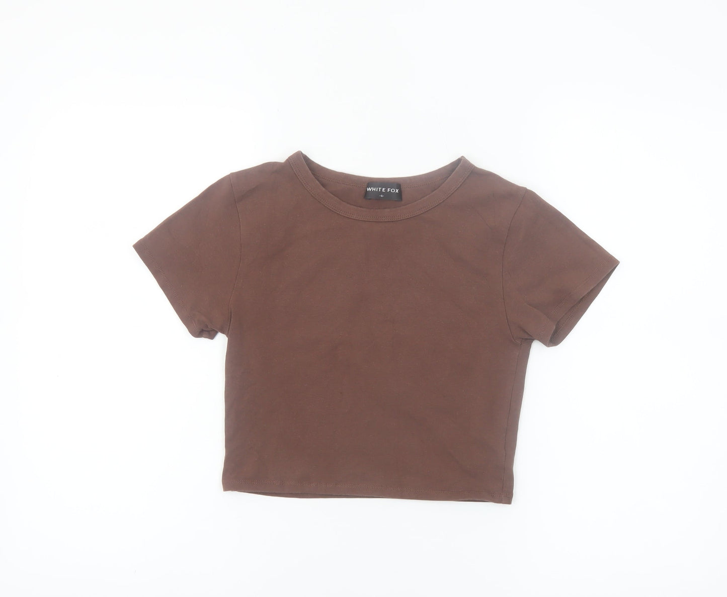 White Fox Womens Brown Cropped Slim Fit Crew Neck T-Shirt S