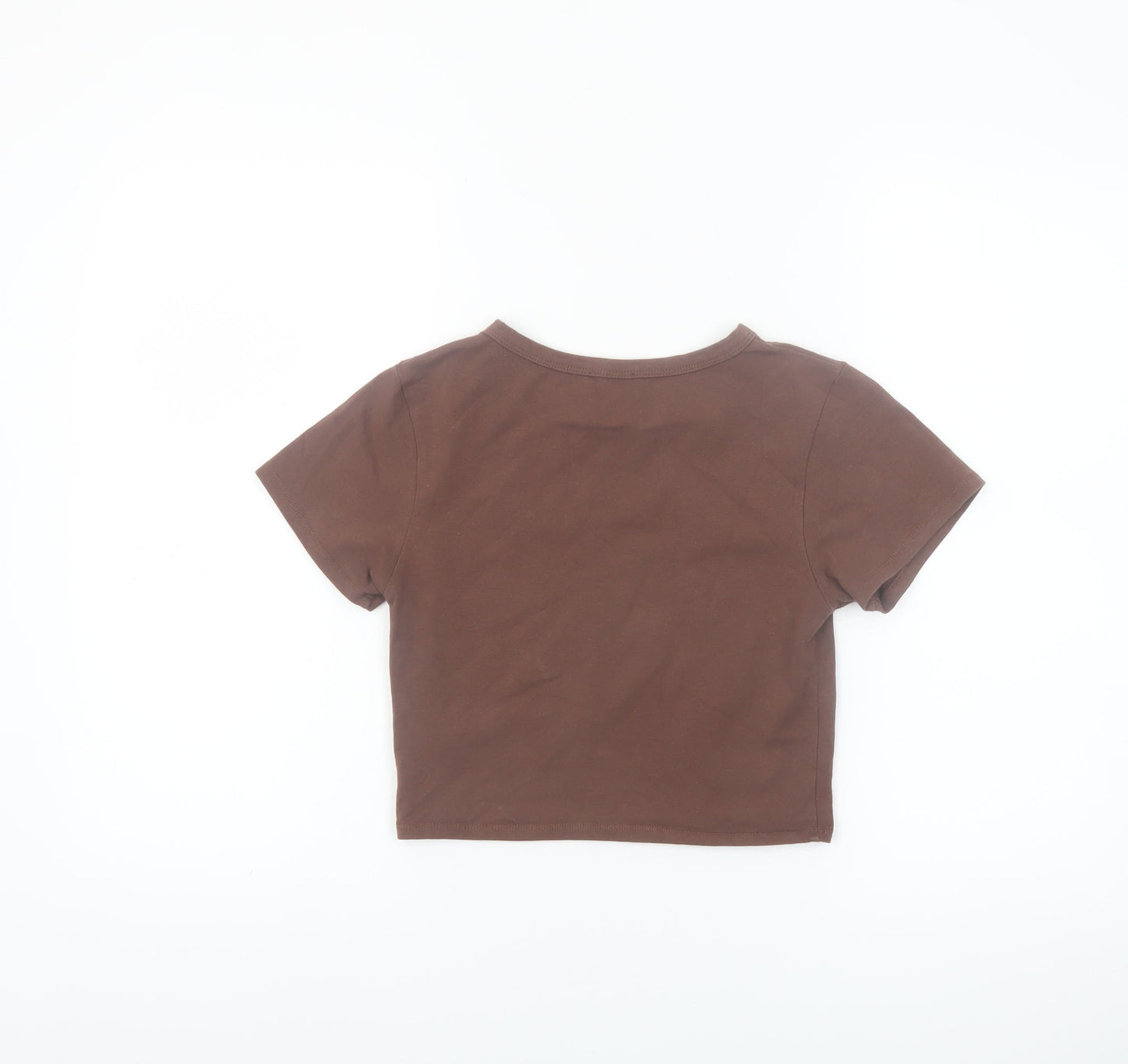 White Fox Womens Brown Cropped Slim Fit Crew Neck T-Shirt S
