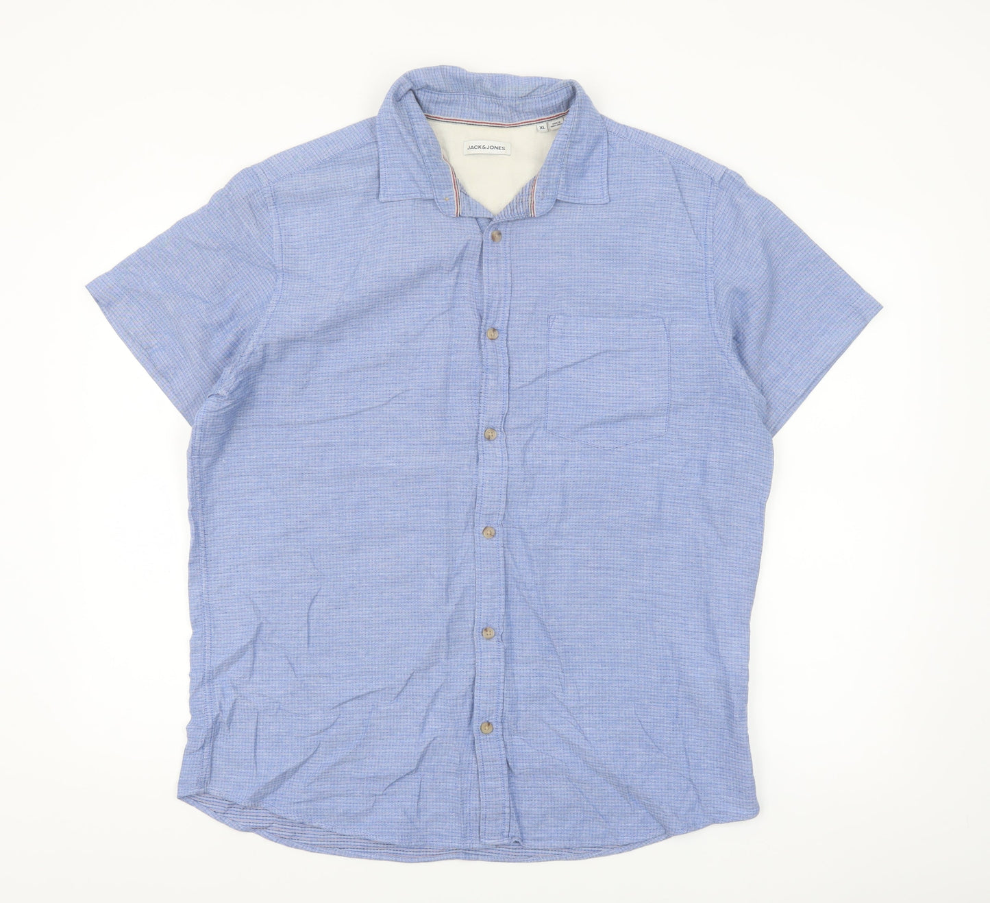 Jack & Jones Men's Blue Cotton Short Sleeve Button-Up Shirt XL