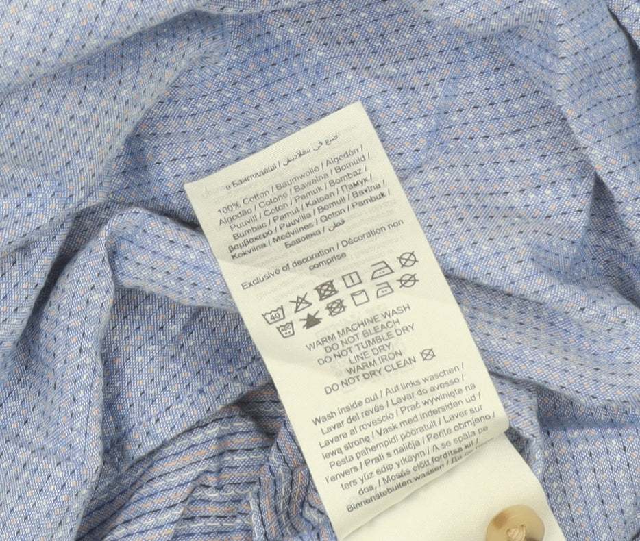 Jack & Jones Men's Blue Cotton Short Sleeve Button-Up Shirt XL