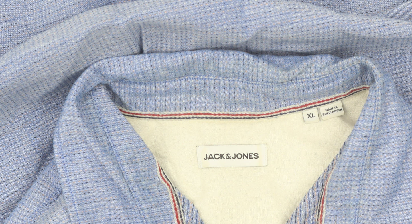 Jack & Jones Men's Blue Cotton Short Sleeve Button-Up Shirt XL