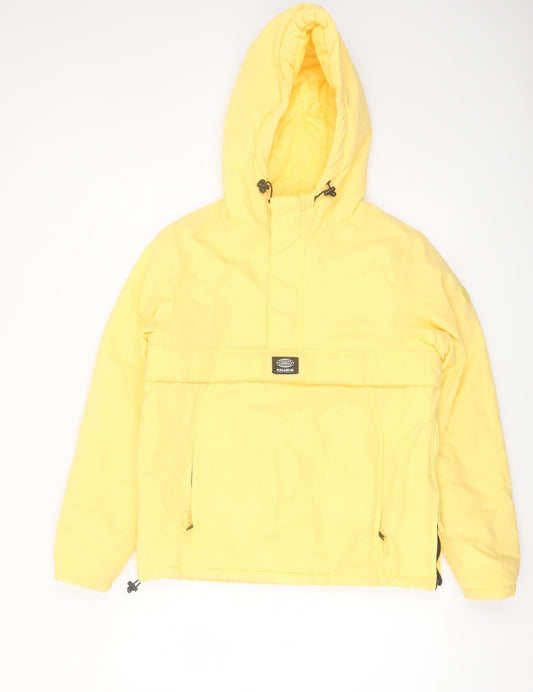Pull & Bear Women Yellow Hooded Anorak Jacket Size 10 Polyester Mid-Length