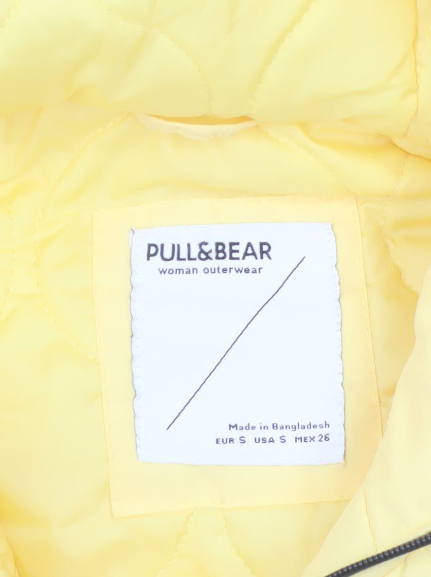 Pull & Bear Women Yellow Hooded Anorak Jacket Size 10 Polyester Mid-Length