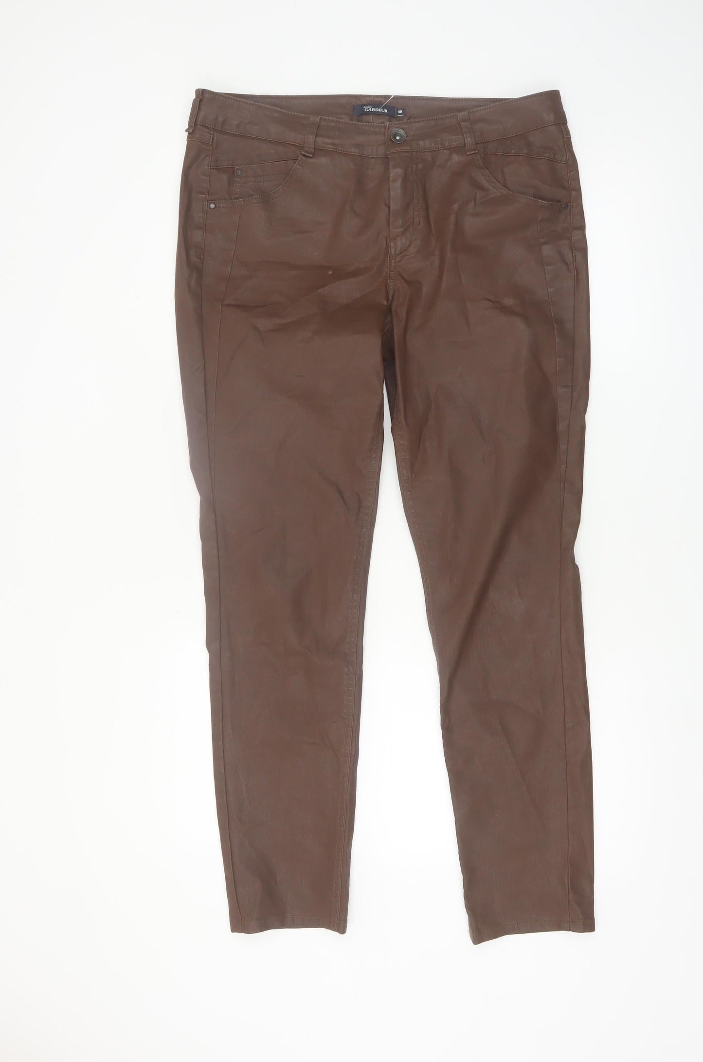 Atelier Gardeur Women's Brown Cotton Slim Trousers Size 12
