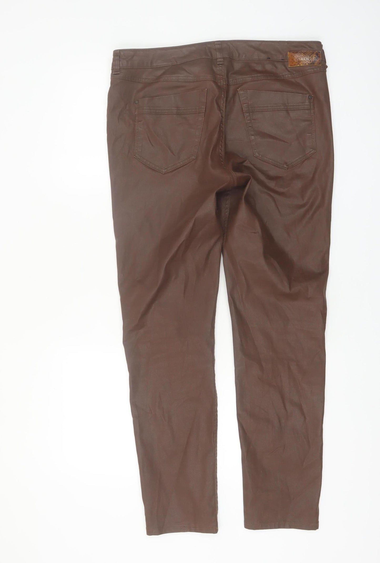 Atelier Gardeur Women's Brown Cotton Slim Trousers Size 12