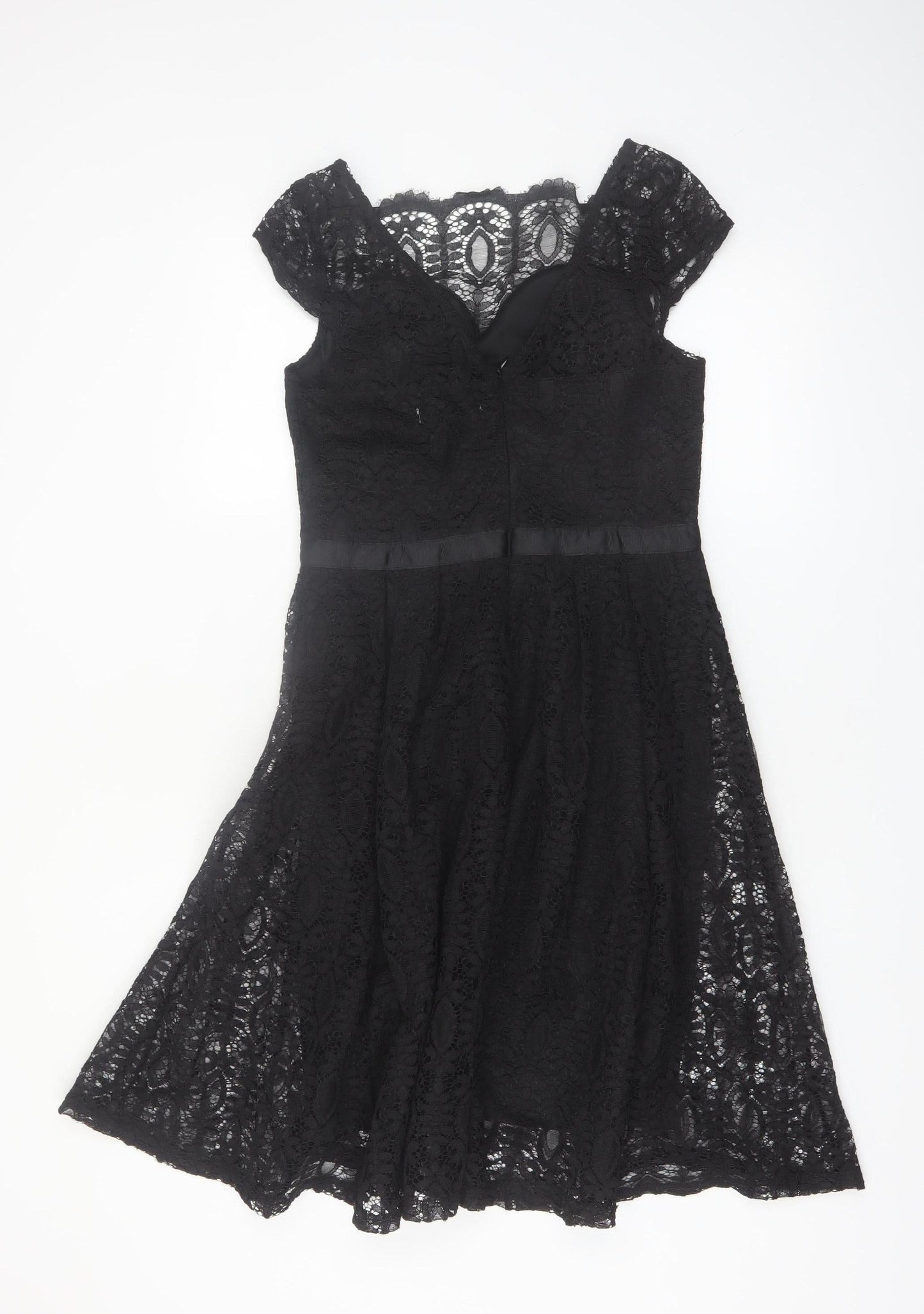 Lucy Wang Womens Black Lace Fit & Flare Knee Length Dress L