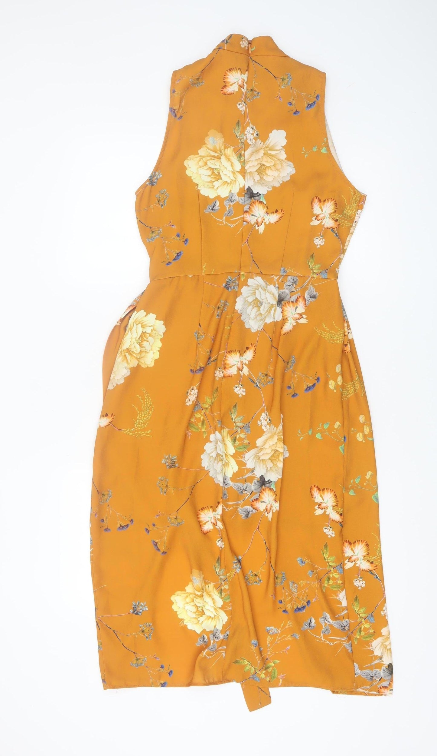 River Island Women's Yellow Floral High Neck Wrap Dress Size 10