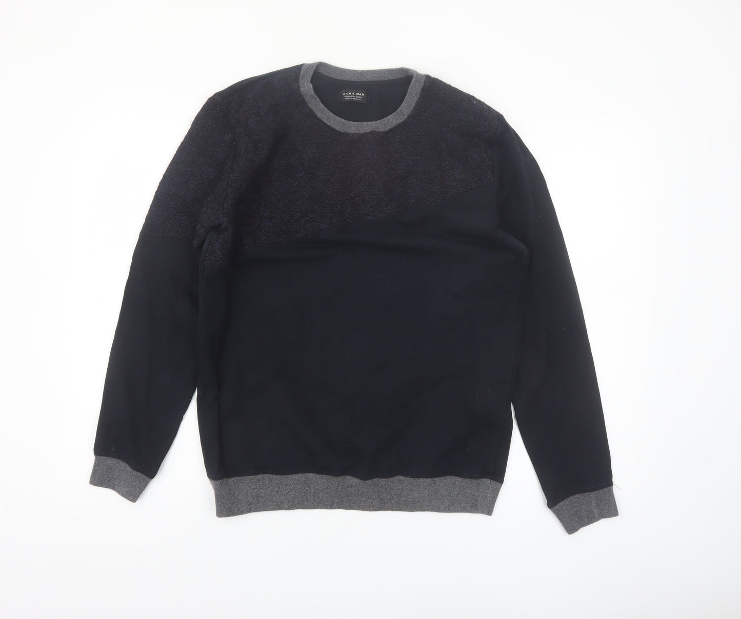 Zara Man Black & Grey Knit Pullover Sweatshirt Men's L