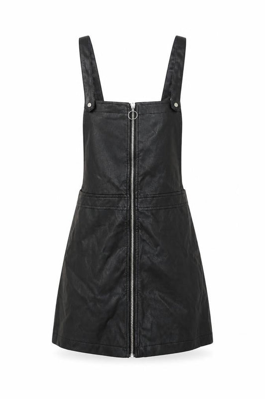 H&M Divided Women's Black PU Pinafore Dress Size 8 Petite Zip Front