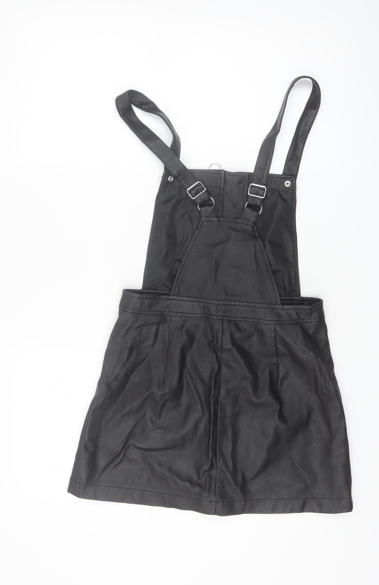 H&M Divided Women's Black PU Pinafore Dress Size 8 Petite Zip Front