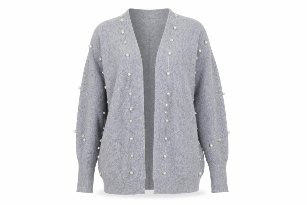 Holity Womens Grey Beaded Knit Cardigan Size S