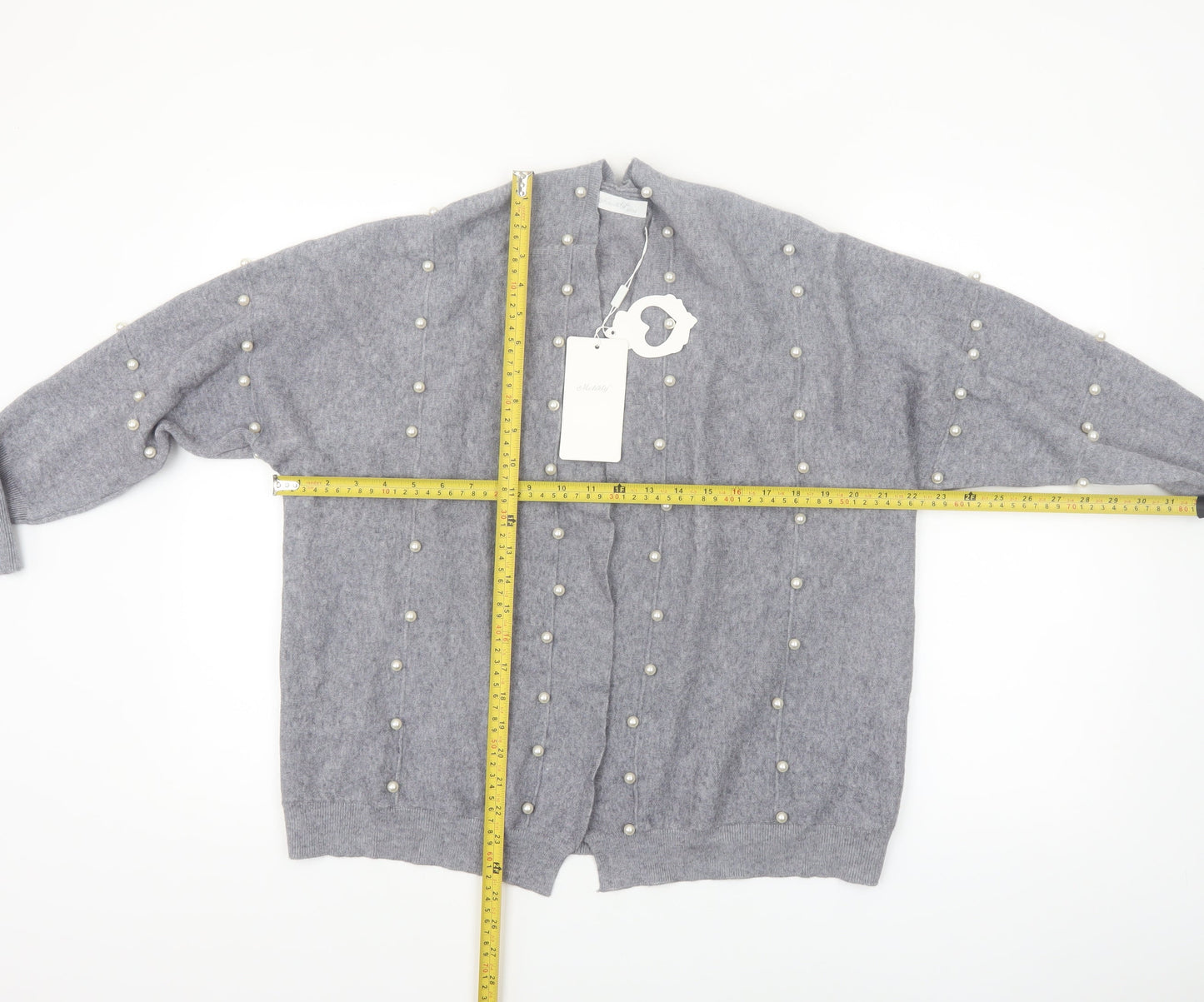 Holity Womens Grey Beaded Knit Cardigan Size S