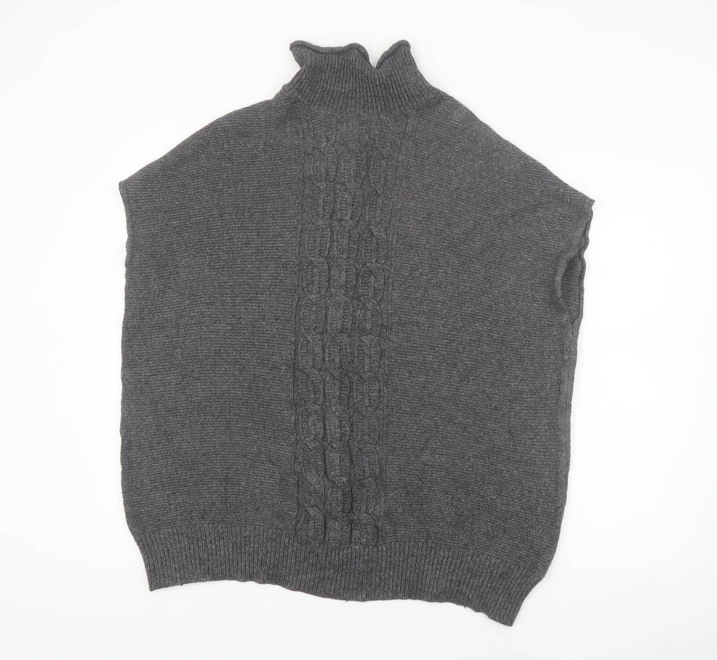 Rachel Roy Womens Grey Roll Neck Sleeveless Cable Pullover Jumper L