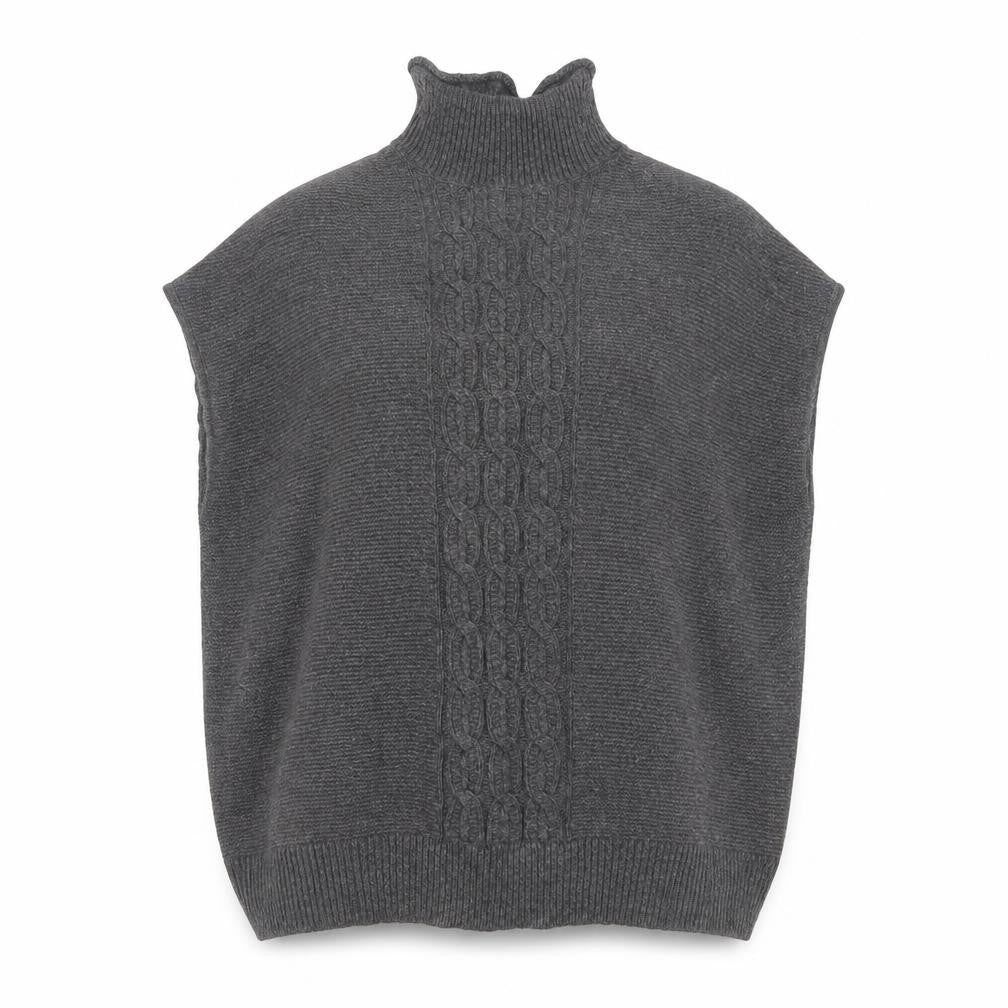 Rachel Roy Womens Grey Roll Neck Sleeveless Cable Pullover Jumper L