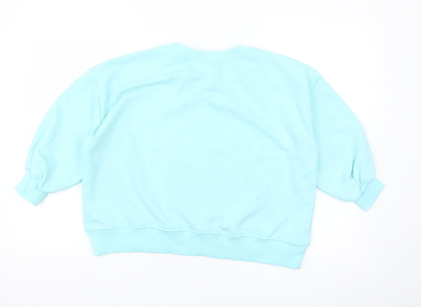 Fashion House Women Blue Crew Neck Pullover Sweatshirt Rhinestone Queen Design Size M