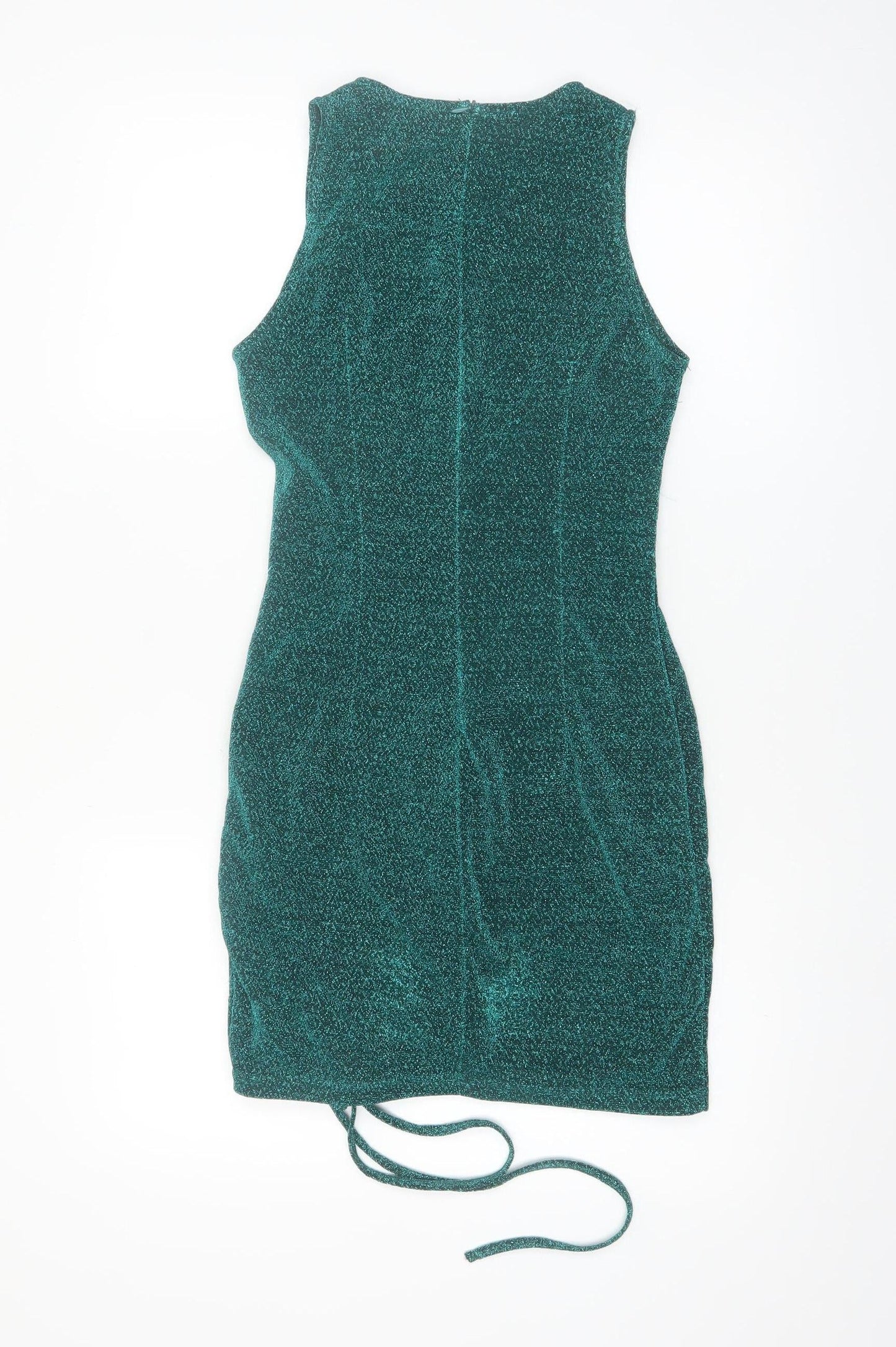 Saint Genies Women’s Green Glitter Ruched Bodycon Sleeveless Dress UK 6