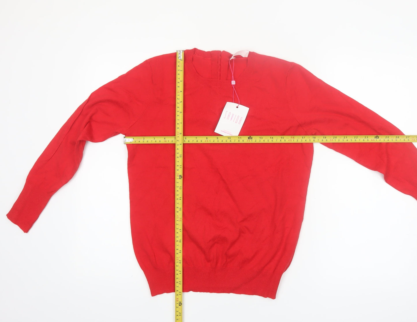 Savida Women Red Crew Neck Long Sleeve Pullover Jumper Size 12