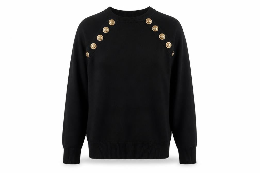 Savida Women's Black Button Detail Crew Neck Jumper Size 14