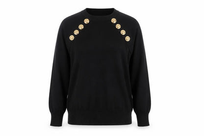 Savida Women Black Button Shoulder Crew Neck Pullover Jumper Size 14