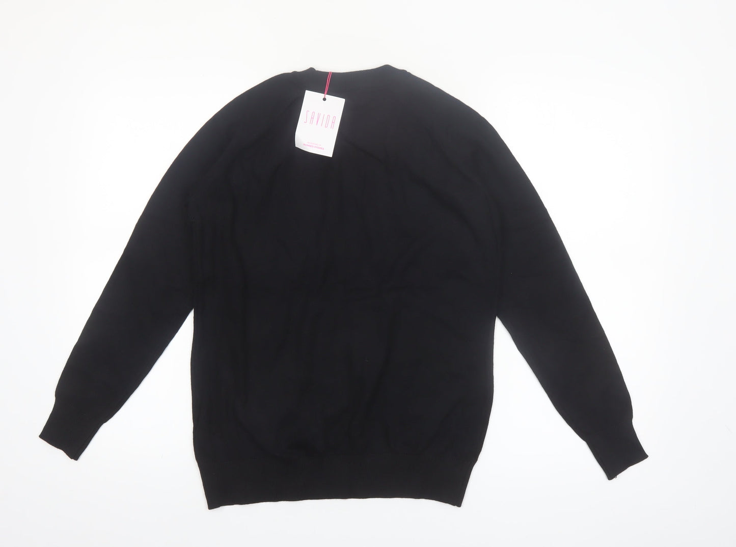 Savida Women Black Button Shoulder Crew Neck Pullover Jumper Size 14