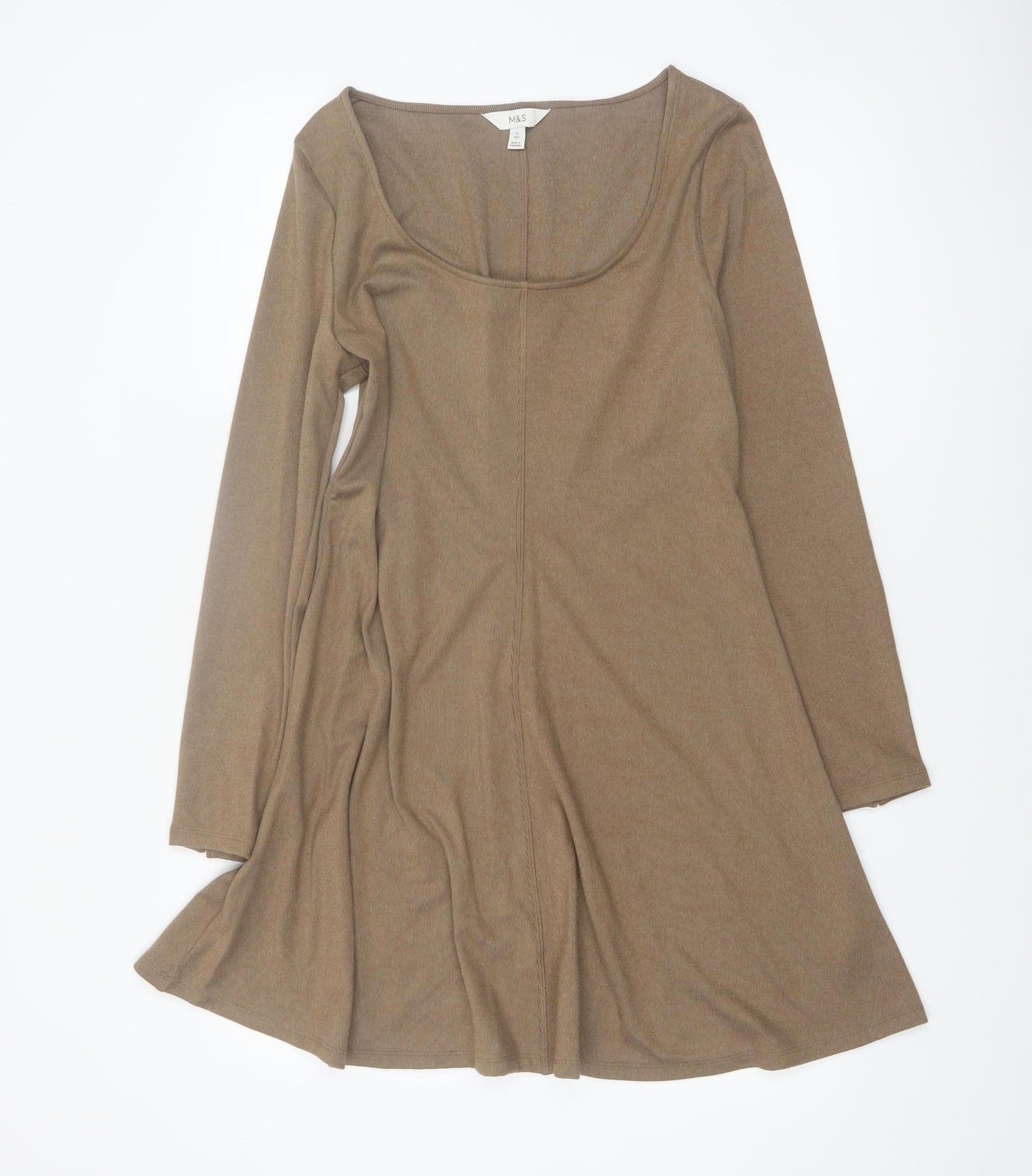 Marks and Spencer Women’s Brown A-Line Knit Long Sleeve Dress Size 12