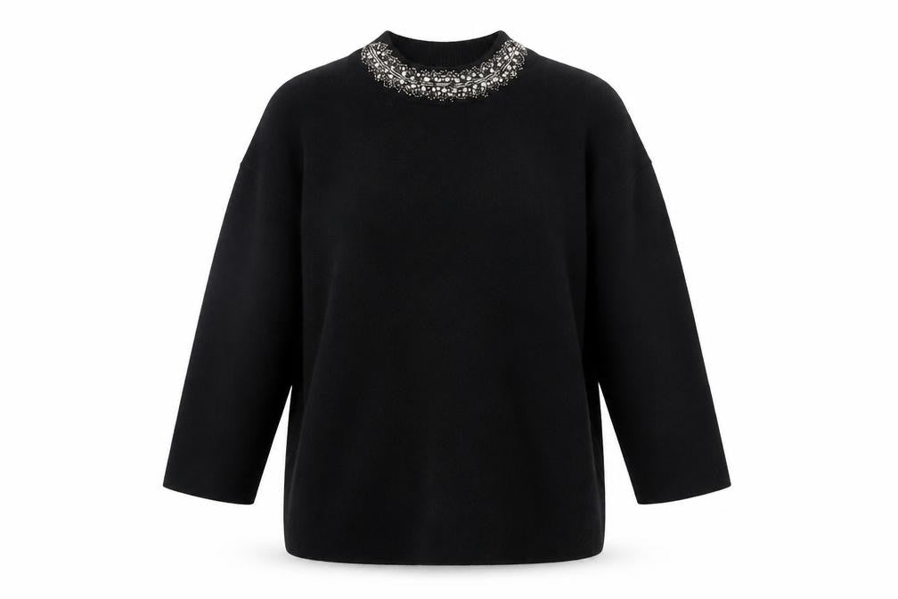 Paraphrase Womens Black Beaded High Neck 3/4 Sleeve Jumper Size 10