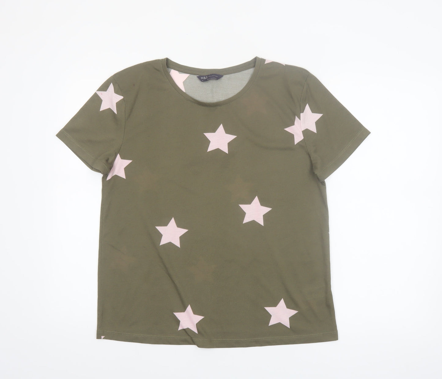 Marks and Spencer Women’s Green Star Print Crew Neck T-Shirt Size 10