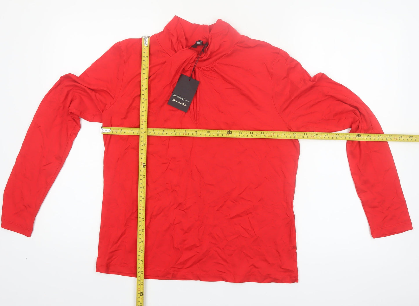 River Island Womens Red High Neck Long Sleeve Viscose Blouse L