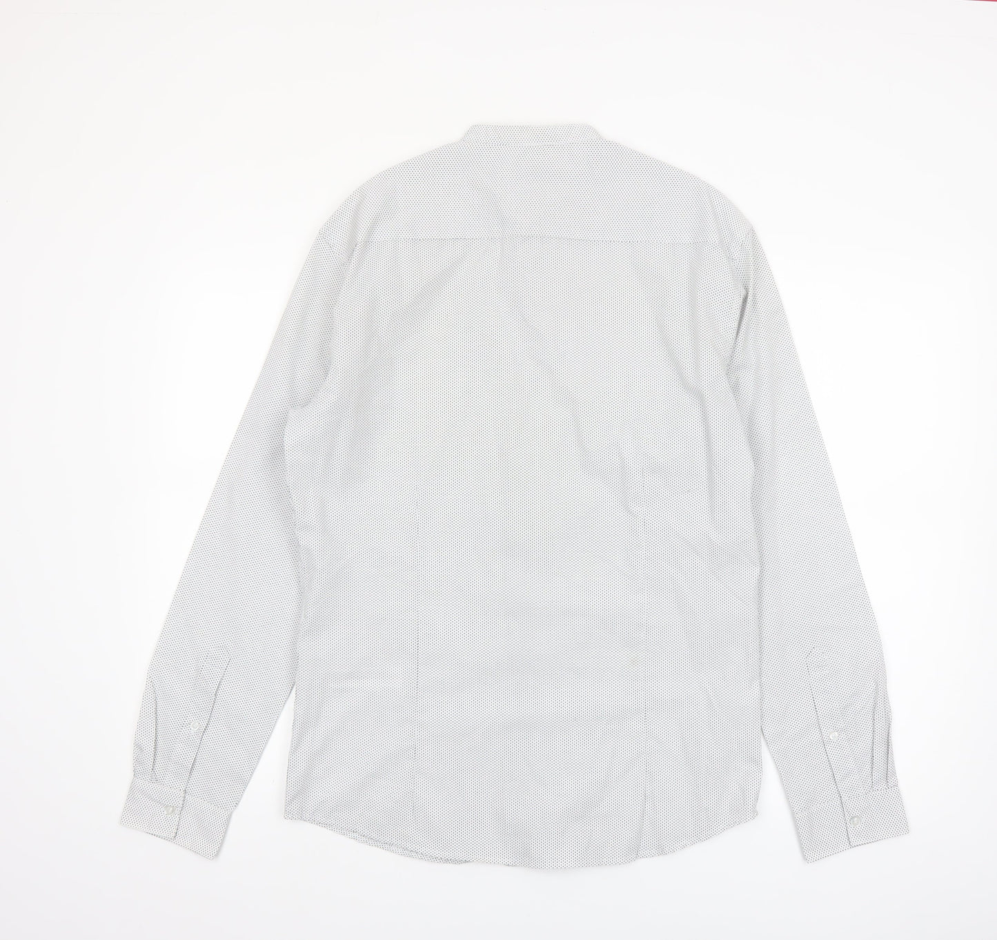 Calliope Man Men's White Polka Dot Slim Fit Long Sleeve Button-Up Shirt M