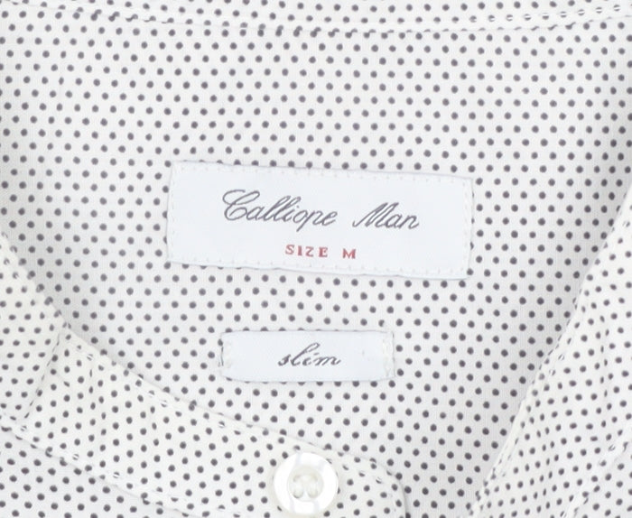 Calliope Man Men's White Polka Dot Slim Fit Long Sleeve Button-Up Shirt M