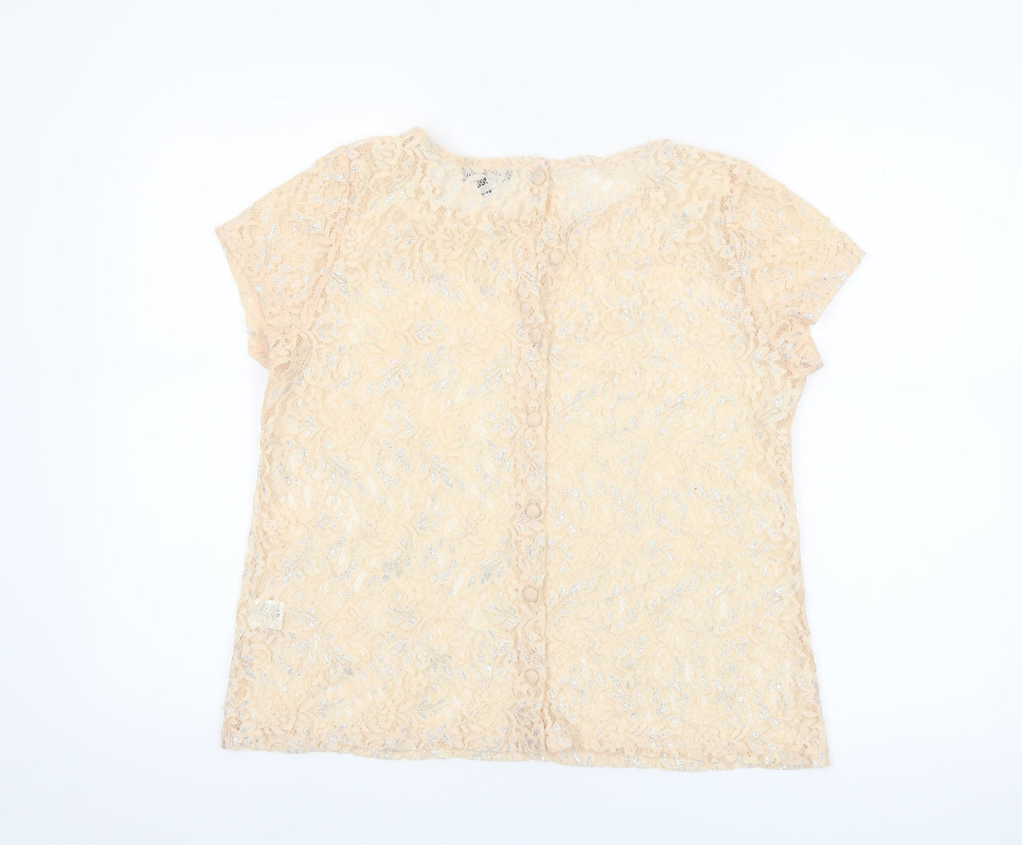 Warehouse Women's Beige Lace Short Sleeve Blouse UK 14