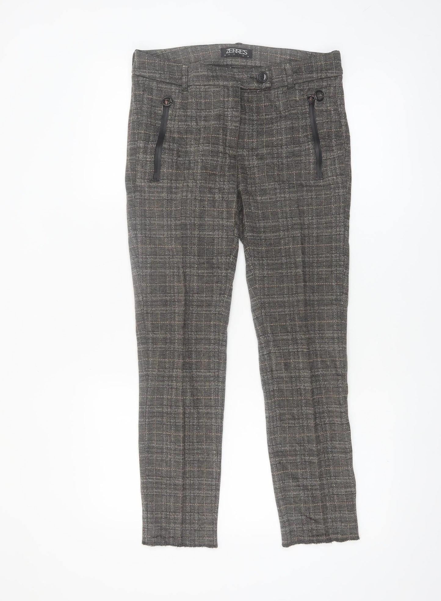 Zerres Women Brown Check Slim Fit Stretch Chino Trousers Size 8