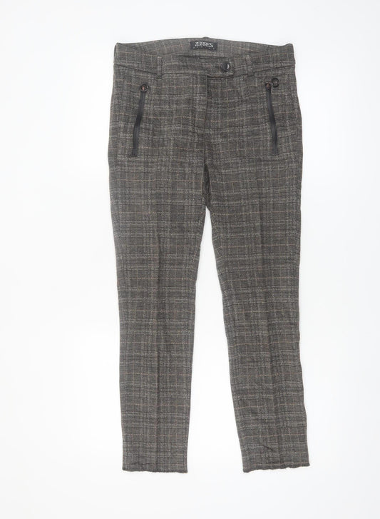 Zerres Women Brown Check Slim Fit Stretch Chino Trousers Size 8