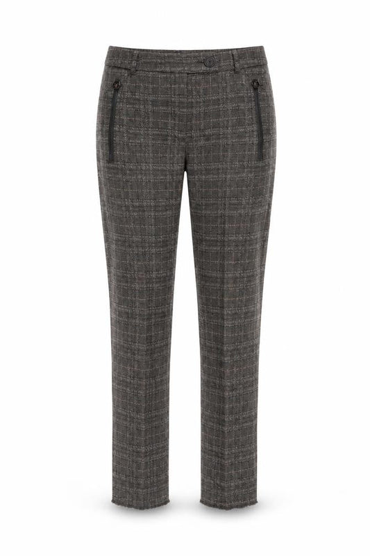 Zerres Women Brown Check Slim Fit Stretch Chino Trousers Size 8