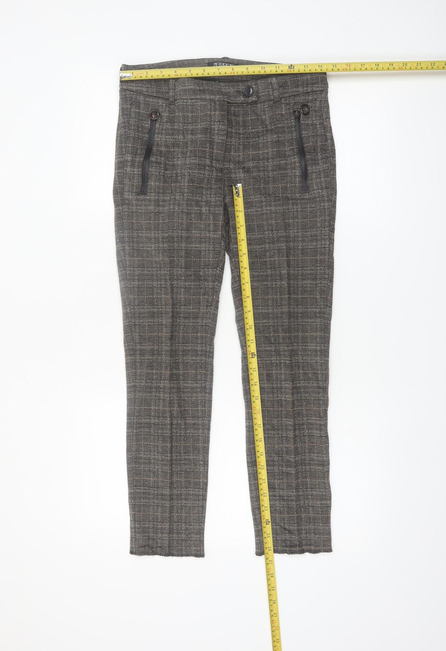 Zerres Women Brown Check Slim Fit Stretch Chino Trousers Size 8