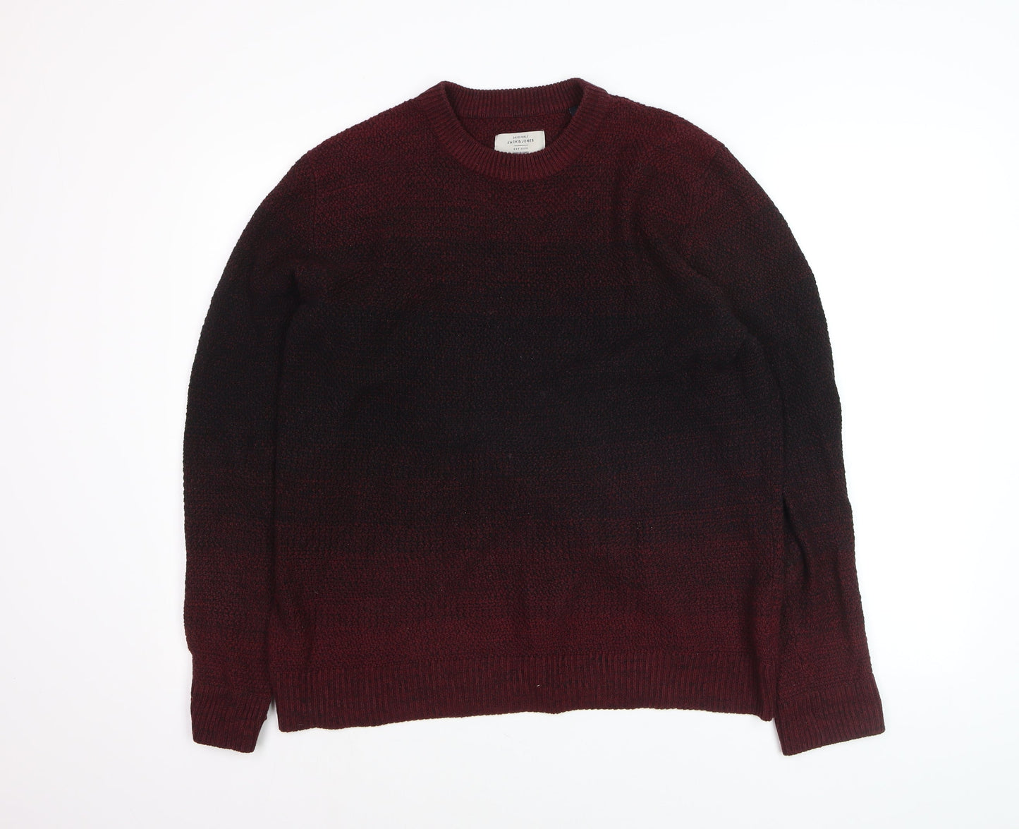 Jack & Jones Men’s Red Knit Cotton Jumper Size L Crew Neck Pullover