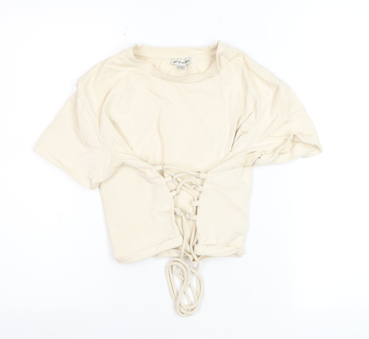 Light Before Dark Women's Beige Cropped Lace Up T-Shirt Size S
