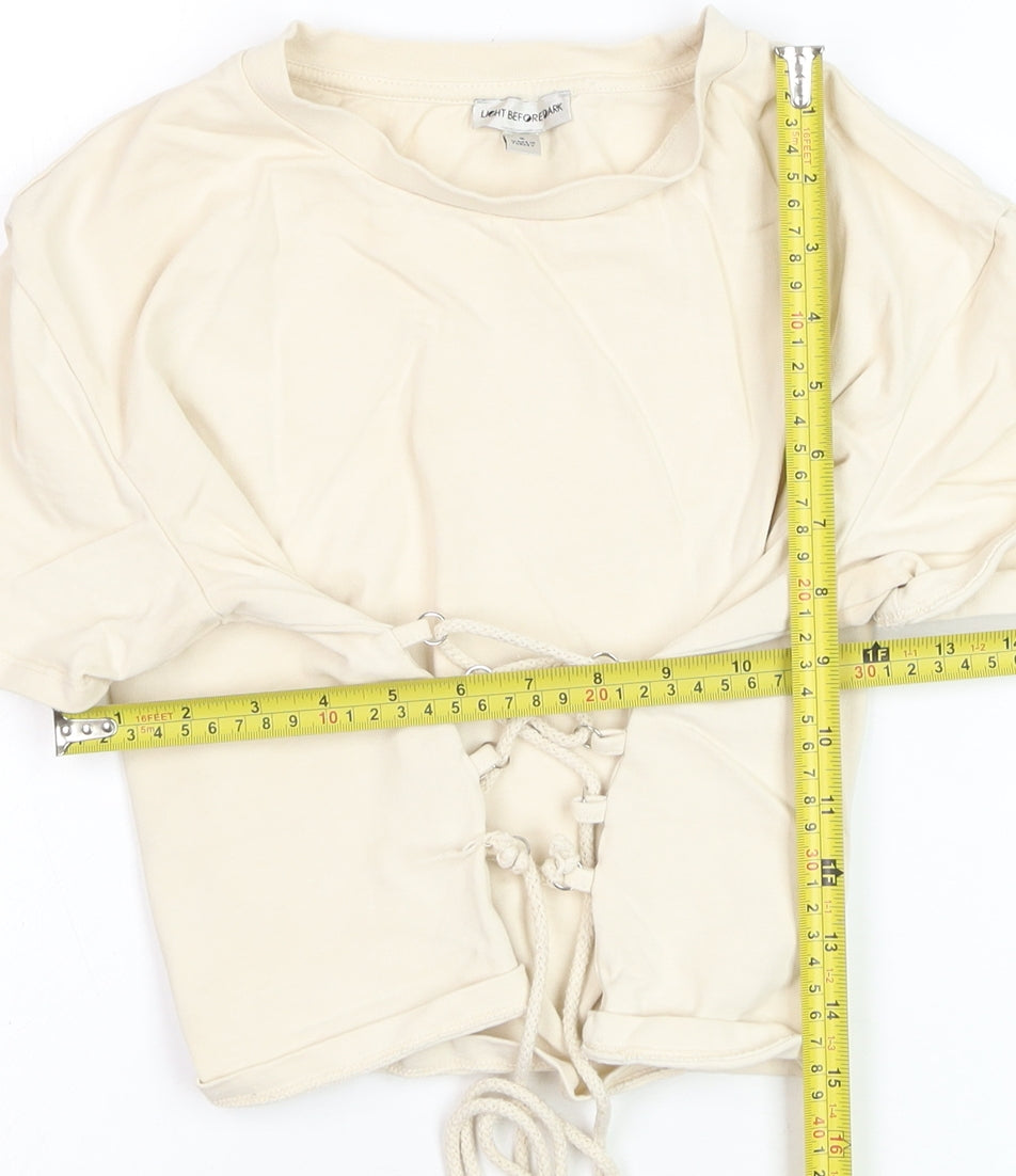 Light Before Dark Women's Beige Cropped Lace Up T-Shirt Size S